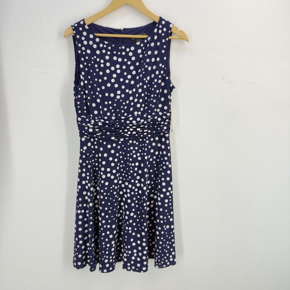 Jessica Howard Womens Midi Stretchy Dress Size PM Missy Blue White Polka Dots - Picture 7 of 15